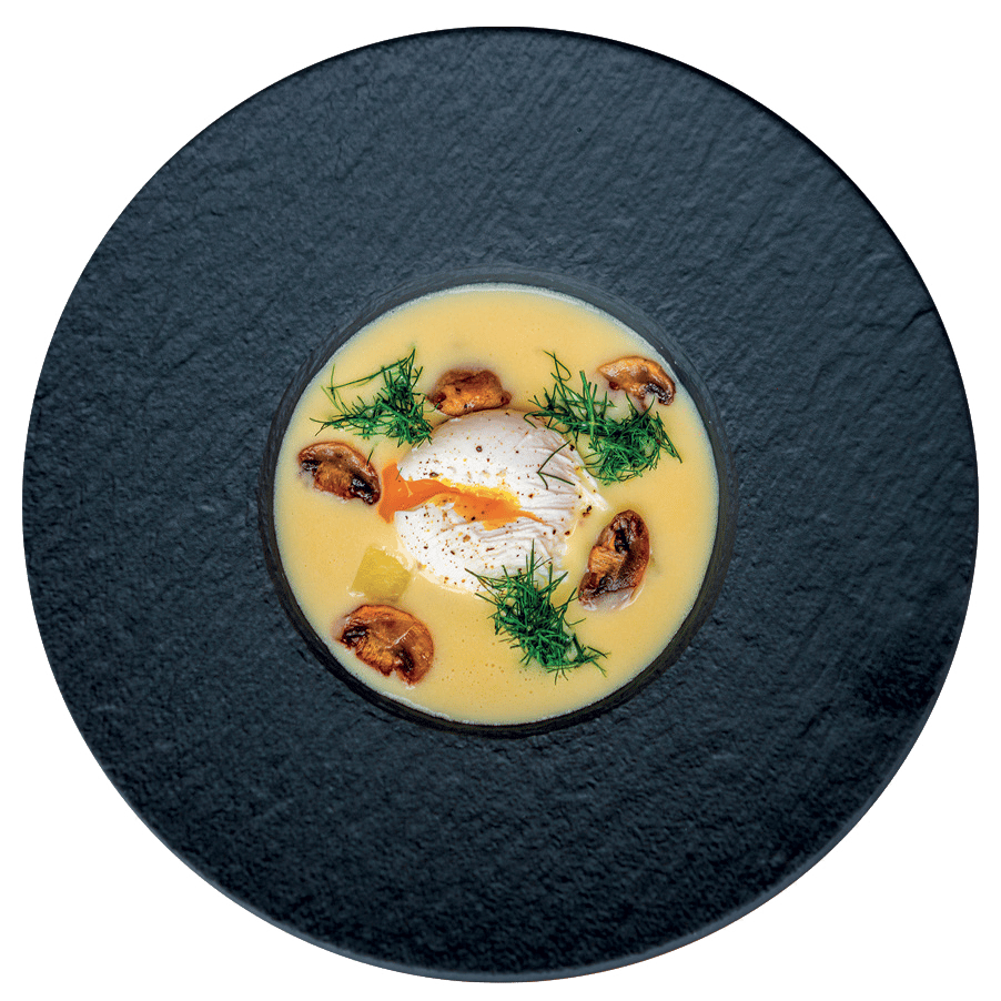 Kulajda, pošírované vejce, brambory, hřiby, kopr (3, 7)                     109 Kč